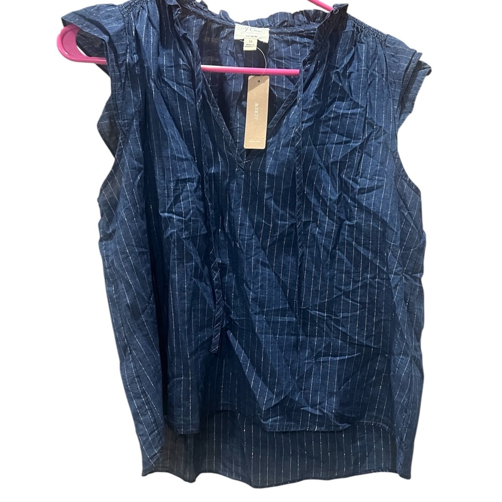 J. Crew Dark Blue Gold Pinstripe Blouse